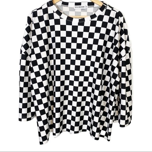 RyeDecker Checkered Oversize Long Sleeve Top Sz 3 - Picture 1 of 4